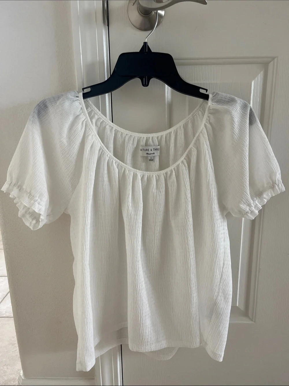 Madewell White Short Puff-Sleeve Peasant Top